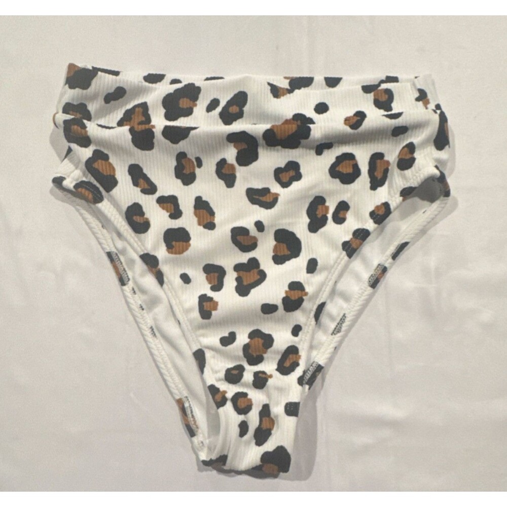 Xhilaration Women’s High Waist High Leg Leopard Print Swim Bottom White S (0-2)